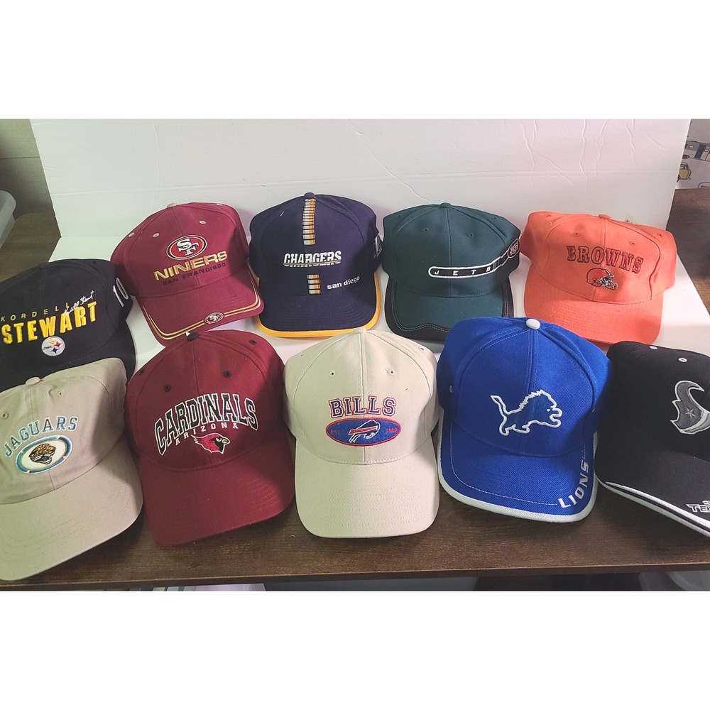 Vintage NFL Dad Hats 49ers Steelers Bills Jets Lions Chargers Strapback Lot 10